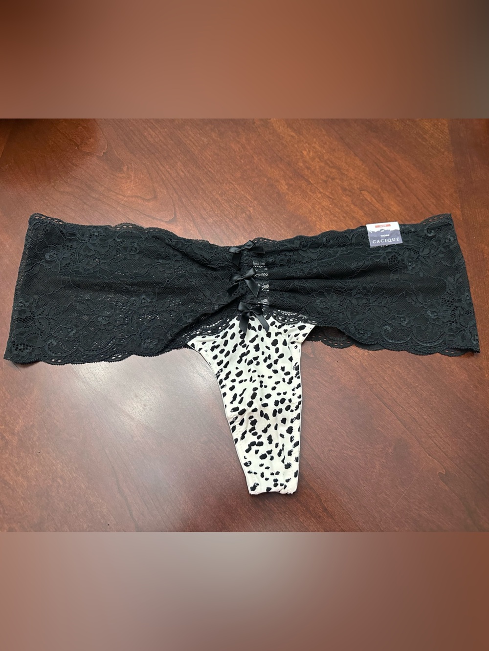 Cacique Lace Panel Animal Print Thong Panty NWT Size 18/20